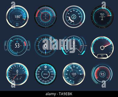 Set of isolated car or moto, truck speedometer Stock Vector