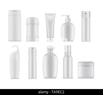 Set of isolated cosmetic or perfume containers Stock Vector