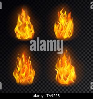 Set of isolated 3d fire or realistic burn, flame Stock Vector