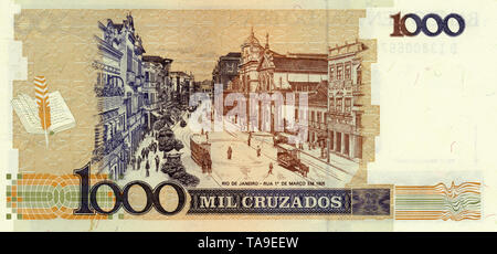 Banknote aus Brasilien, 1000 Cruzados, 1986, Rio de Janeiro, Zua de Marco, 1905 Stock Photo