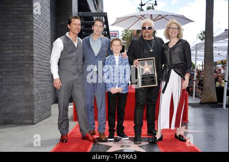 Los Angeles, CA, USA. 22nd May, 2019. Matthew McConaughey, Hunter Fieri, Ryder Fieri, Guy Fieri, Kathleen Finch at the induction ceremony for Star on the Hollywood Walk of Fame for Guy Fieri, Hollywood Boulevard, Los Angeles, CA May 22, 2019. Credit: Michael Germana/Everett Collection/Alamy Live News Stock Photo