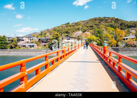 Uji town and river bridge at spring in Kyoto, Japan Stock Photo