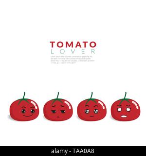 vector of red tomato with 4 different cute face emotion isolated on white background with copy space Stock Vector