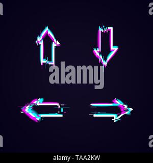 Glitch arrows, pointers, direction set, futuristic style Stock Vector