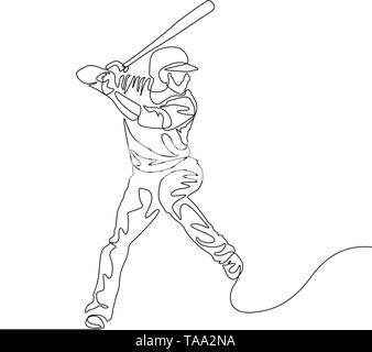 Continuous line baseball player batter going to hit the ball Stock Vector