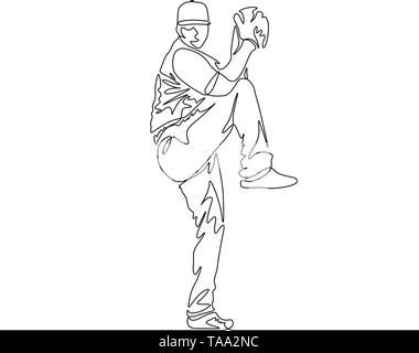 Continuous line pitcher going to throw the ball Stock Vector