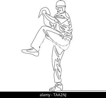 Continuous line baseball player pitcher going Vector Image