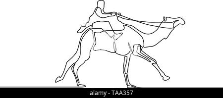 Continuous line drawing running Rider Camel. Vector illustration. Stock Vector