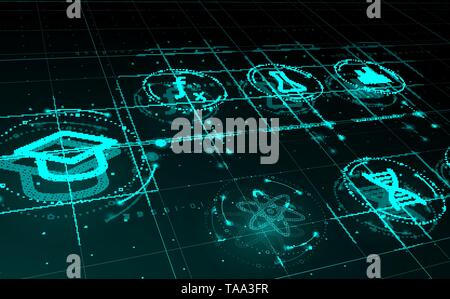 HUD science icons in circles, e-Learning concept. Education Stock Vector