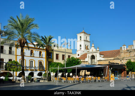 Plaza de Espana and Santa Maria la Mayor cathedral (Santa Iglesia Catedral Metropolitana de Santa Maria la Mayor), Merida. Spain Stock Photo