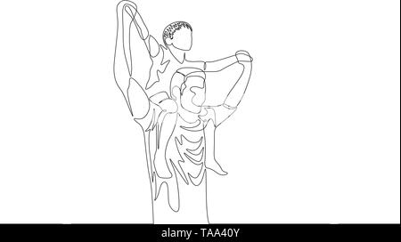 Continuous line drawing son sitting on father shoulders Stock Vector