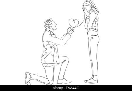 Continuous one line drawing Man makes a proposal while giving an engagement  ring in a little box to a woman. Wedding Concept. Single line draw design  vector graphic illustration. 17009309 Vector Art