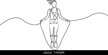 Woman Jumping Rope - Vector Illustration