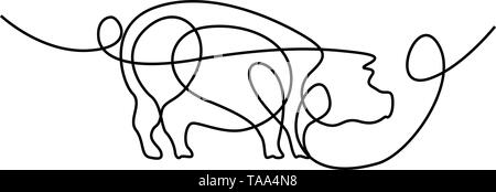 Continuous line drawing Pig. Vector illustration.  Stock Vector
