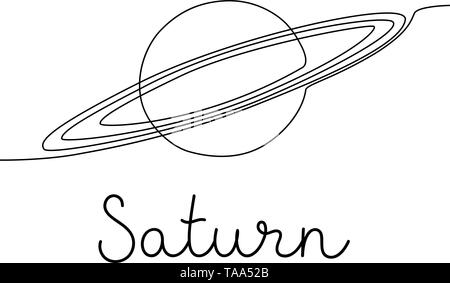 Continuous one line drawing Saturn Planet. Solar system. Vector