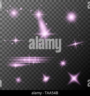 Pink lens flares set. Isolated on transparent background. Sun flash ...