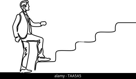 Continuous line drawing a man climbs the stairs. Vector illustration. Stock Vector