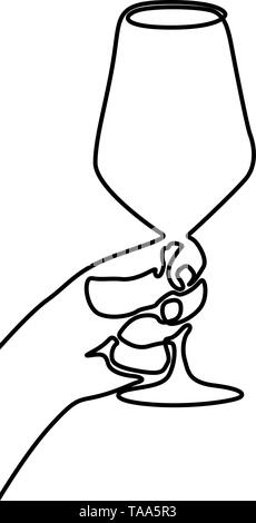 Hand holding a wineglass. Continuous line one drawing Stock Vector ...