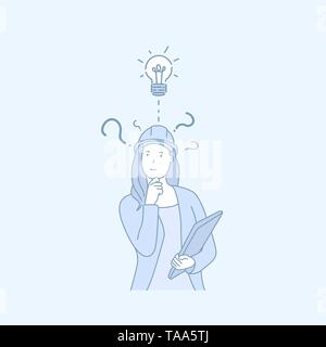 A woman engineer have a good idea hand drawn style vector  Stock Vector