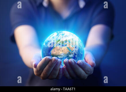 Hands Holding Planet - Earth Day Concept - 3d Rendering - Europe And Africa elements of this image furnished by NASA Stock Photo