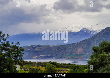 Dramatic winter mountain landscape scene on Crete, Greece Stock Photo