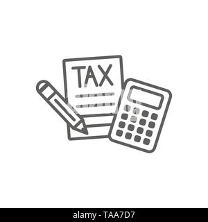 Tax concept w percentage paid, icon and income idea. Flat vector outline illustration. Stock Vector