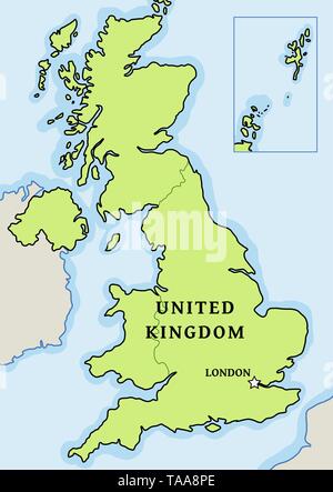 Uk Simple Line Map Simple outline map of United Kingdom, vector silhouette in sketch line ...