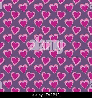 Seamless pattern of pink heart figures on a purple background for fabrics, wallpapers, tablecloths, prints and designs.The EPS file (vector) has a pat Stock Vector