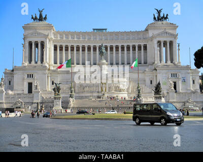 ROME, ITALY - July 23, 2017: Vittoriano or Altar of Fatherland - Palace of Venice and monument of Victor Emmanuel - first ruler of united Italy on Ven Stock Photo