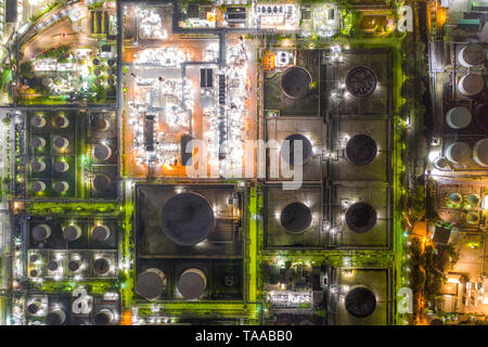 Aerial view of Oil and gas industry - refinery at twilight Stock Photo