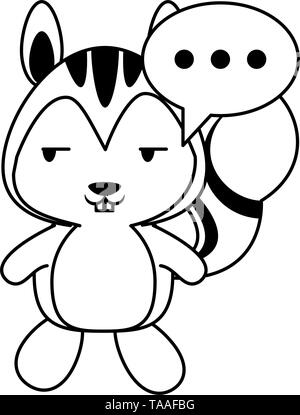 Cute squirrel animal cartoon in black and white Stock Vector