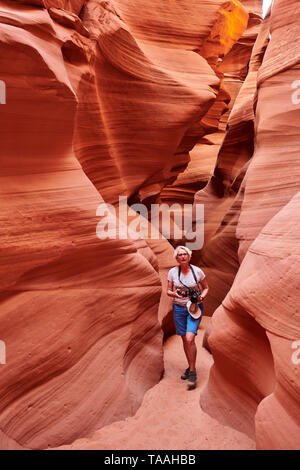 woman in Antelope Canyon X, Page, Arizona, USA, North America Stock Photo