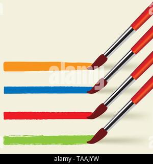 Four brushes painting in paper. Vector illustration Stock Vector