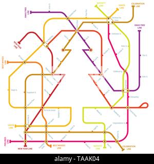 Vector illustration of underground map with text in Christmas tree form. Stock Vector