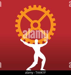 Mythology titan symbol supporting cog. Vector eps10 illustration. Stock Vector