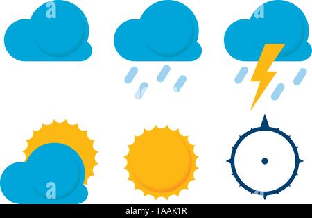 Vector eps10 illustration of six weather icons in flat style. Stock Vector