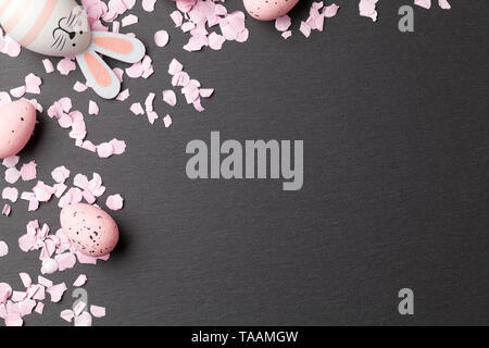 Happy easter background with easter bunny and easter eggs Stock Photo