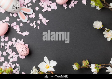 Easter background with easter bunnies and easter eggs Stock Photo