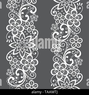 Lace seamless vector pattern, repetitive ornamental textile or embroidery design in white on gray background Stock Vector