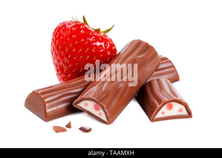 Strawberry chocolate bar isolated on white background Stock Photo