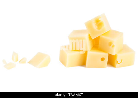 Stacked cheese cubes isolated on white background Stock Photo