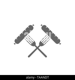 Forks with sausages icon. BBQ ana barbecue concept symbol Stock Vector