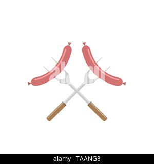 Barbecue Forks with sausages icon. BBQ ana barbecue concept symbol Stock Vector