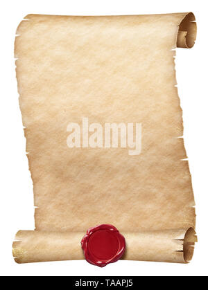 https://l450v.alamy.com/450v/taapj5/ancient-parchment-scroll-with-wax-seal-isolated-on-white-taapj5.jpg