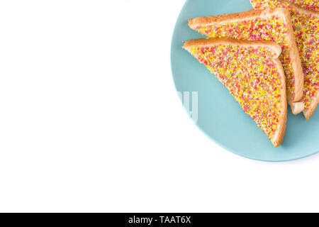 Traditional Australian fairy bread isolated on white background. Top view. Copyspace Stock Photo