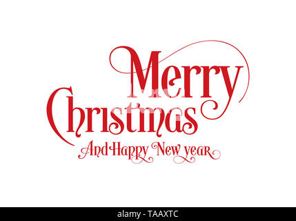 Happy Christmas Lettering Calligraphy Text Art Design With White Background. Merry Christmas Text Design Vector Logo, Typography. Stock Photo