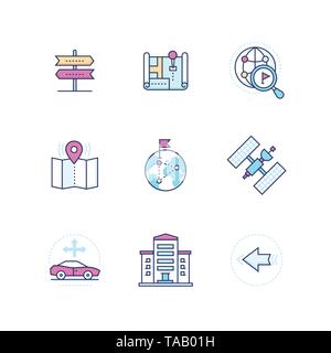 Geolocation - modern vector line design style icons set Stock Vector