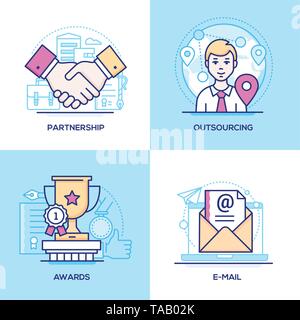 Business - set of line design style colorful illustrations Stock Vector