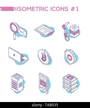 Technology and finance - line design style isometric icons Stock Vector