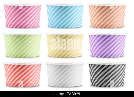 colorful paper cups set on white background Stock Photo